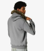 Unisex Stylish Faux Fur Trim Zip-Up Hoodie with Logo Graphic