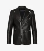 Zayn Malik Eyes Closed Asymmetrical Zipper Black Leather Moto Blazer Jacket For Unisex