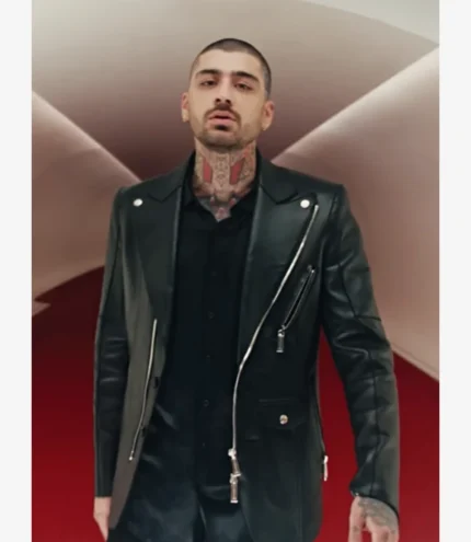 Unisex Zayn Malik Eyes Closed Asymmetrical Zipper Black Leather Moto Blazer Jacket