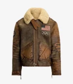 Unisex 2026 Milano Cortina Winter Olympics Team USA Shearling Flight Leather Jacket