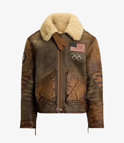 Unisex 2026 Milano Cortina Winter Olympics Team USA Shearling Flight Leather Jacket