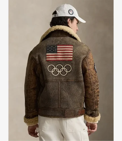 2026 Milano Cortina Winter Olympics Team USA Shearling Flight Leather Jacket