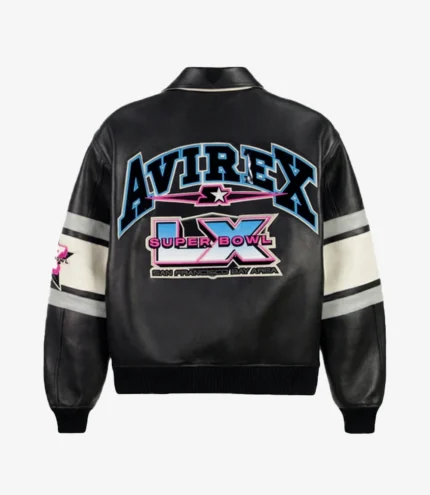 Avirex x Starter Super Bowl LX Black Leather Bomber Jacket
