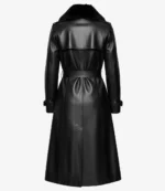 Buy Double-Breasted Button Closure Black Genuine Leather Trench Coat