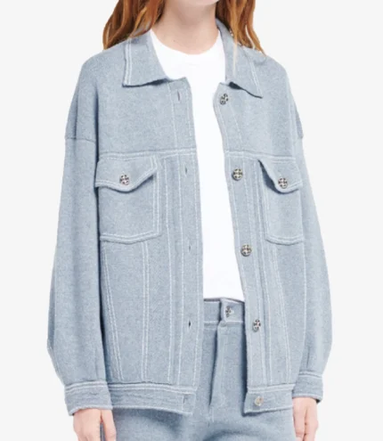 Can This Love Be Translated Hyunri Blue Contrast Stitch Denim-effect Jacket