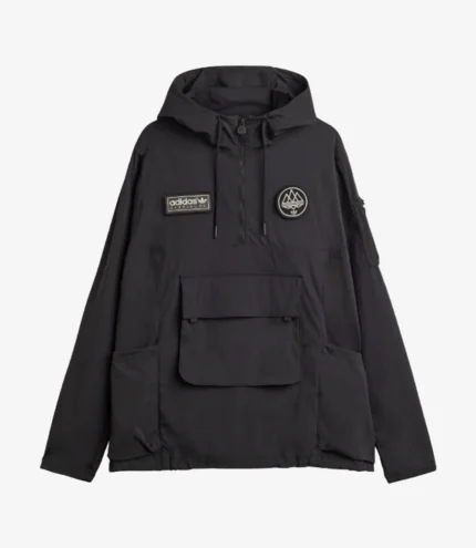 Unisex Casual Adidas 2025 SPZL FC Smock Black Hooded Jacket