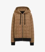 Unisex Coach All Over Signature Full-Zip Brown Hoodie