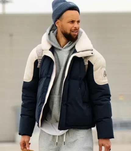 Unisex Dallas Airport Stephen Curry Blue and White Puffer Jacket