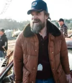 Unisex David Harbour Wrangler x Stranger Things TV Series S05 Jim Hopper Brown Parachute Puffer Jacket