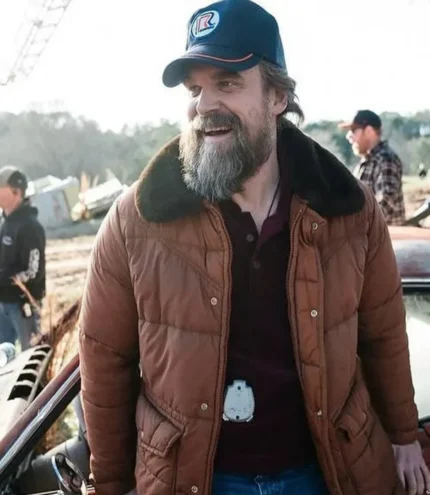 Unisex David Harbour Wrangler x Stranger Things TV Series S05 Jim Hopper Brown Parachute Puffer Jacket