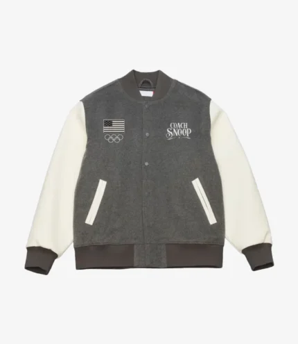Unisex Heather Gray-Cream Team USA Coach Snoop Full-Snap Varsity Jacket