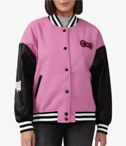Unisex Hello Kitty Pink & Black Varsity Bomber Jacket