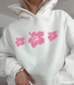 Unisex Hibiscus Flower White Hoodie