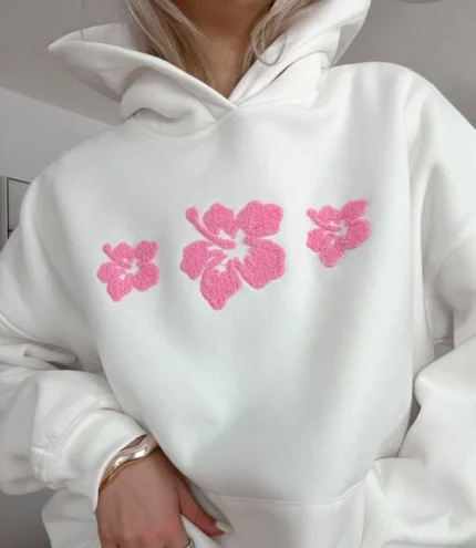Unisex Hibiscus Flower White Hoodie