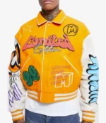 Unisex Limited Edition Graffiti White and Yellow Varsity Jacket