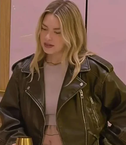 Unisex Love is Blind S08 Madison Errichiello Brown Leather Biker Jacket