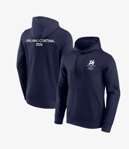 Unisex Milano Cortina Winter Olympics 2026 Front & Back Logo Graphic Hoodie – Navy