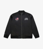 Unisex Mitchell & Ness Black Team USA Coach Snoop Satin Full-Zip Bomber Jacket