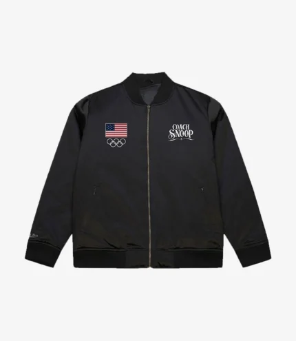Unisex Mitchell & Ness Black Team USA Coach Snoop Satin Full-Zip Bomber Jacket