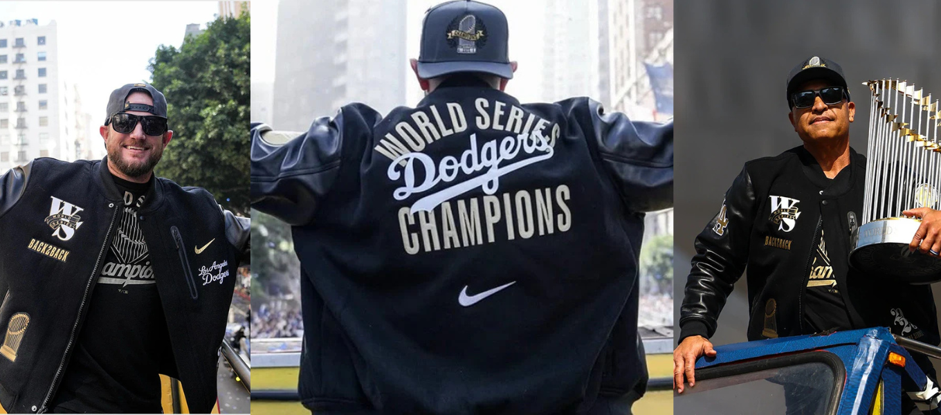 Nike Dodgers World Series Letterman Jacket banner 2