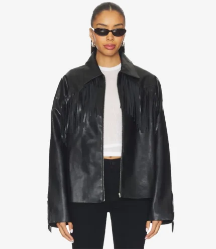 Unisex Oversized Black Fringe Leather Jacket