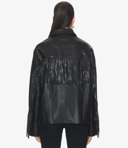 Oversized Black Fringe Leather Jacket