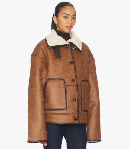 Oversized Shearling Brown Leather Jacket