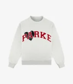 Parke Women’s Valentine’s 2026 Jean Heart Varsity Mockneck Fleece Sweatshirt in Pink & Grey