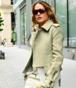 Single Rita Ora Street Style 2025 Green Suede Leather Jacket