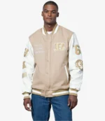 Starter Cincinnati Bengals Beige & White Wool Varsity Jacket For Unisex