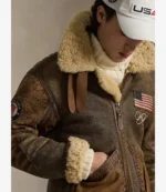 2026 Milano Cortina Winter Olympics Team USA Shearling Flight Leather Jacket For Unisex