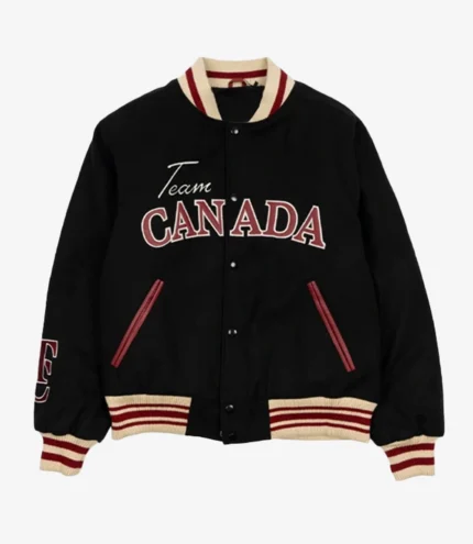 2026 SCA x Hockey Canada Leaf & Legacy Black Wool Varsity Bomber Jacket