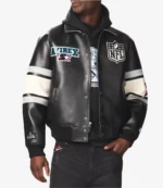 Avirex x Starter Super Bowl LX Black Leather Bomber Jacket For Unisex