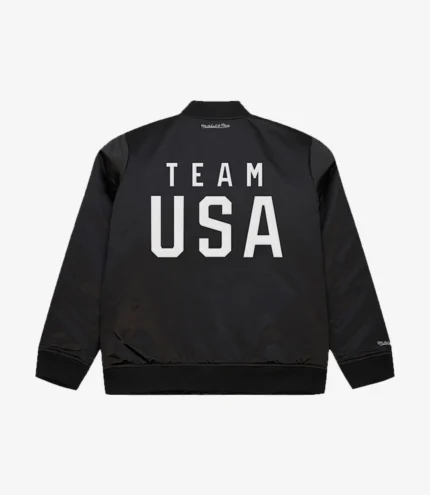 Mitchell & Ness Black Team USA Coach Snoop Satin Full-Zip Bomber Jacket