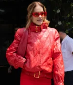 New York City Rita Ora Red Quilted Leather Jacket For Unisex