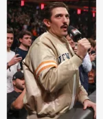 WWE Raw 2026 Andrew Schulz New York Beige Satin Bomber Jacket For Unisex