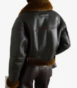 Hailey Bieber Black Shearling Bomber Leather Jacket For women