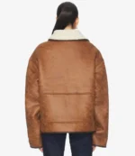 Oversized Shearling Brown Leather Jacket For Womens
