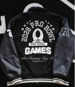 Abercrombie 2026 Pro Bowl Games Black Wool Varsity Jacket with Leather Sleeves
