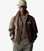 Unisex Aime Leon Dore World’s Borough Brown Leather Flight Bomber Jacket