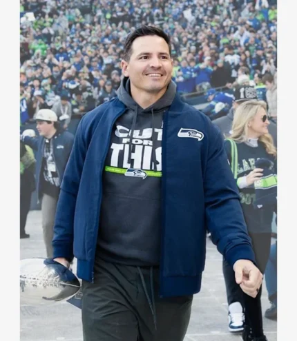 Unisex Coach Mike Macdonald Super Bowl LX Champions Parade Seattle Seahawks Navy Full-Zip Bomber Jacket