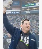 Coach Mike Macdonald Super Bowl LX Champions Parade Seattle Seahawks Navy Full-Zip Bomber Jacket