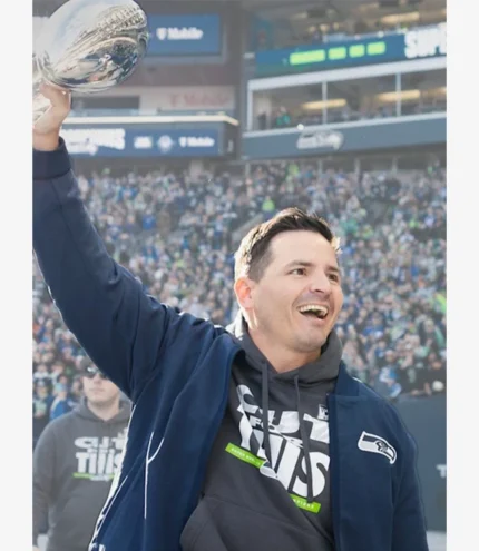 Coach Mike Macdonald Super Bowl LX Champions Parade Seattle Seahawks Navy Full-Zip Bomber Jacket