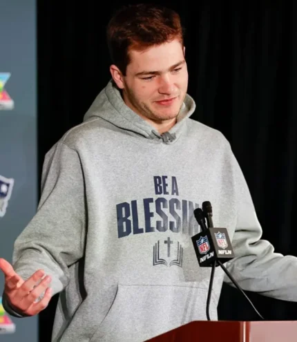 Unisex Drake Maye Super Bowl LX Be A Blessing Grey Hoodie