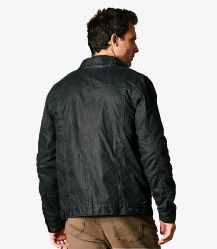 Flannel Lined Waxed Trucker Black Jacket