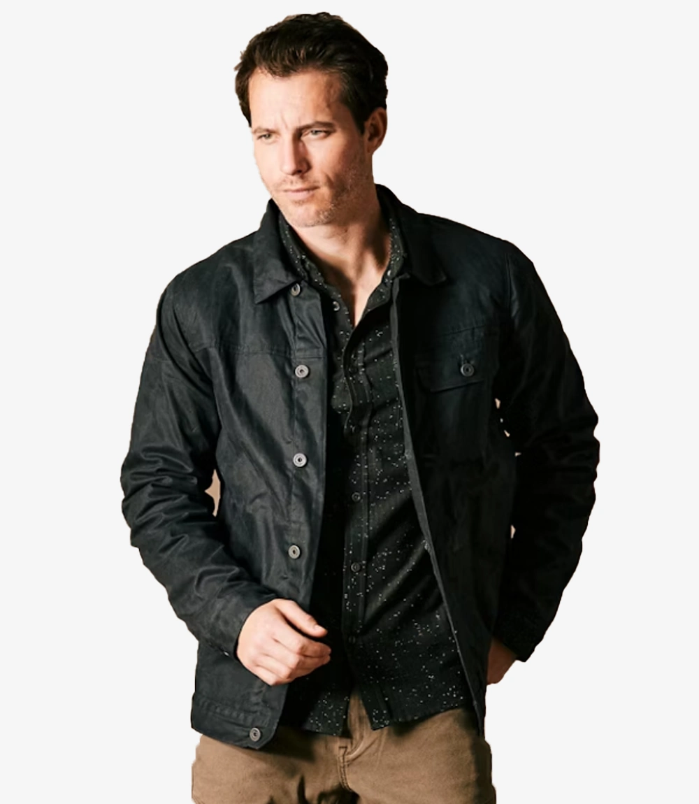Flannel Lined Waxed Trucker Black Jacket Unisex Flannel Lined Waxed Trucker Black Jacket
