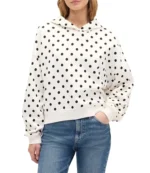 Unisex Gap Polka Dot Mini-Logo Cropped White Fleece Hoodie
