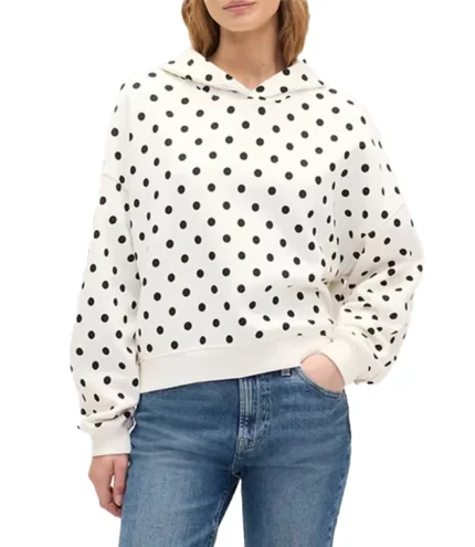 Unisex Gap Polka Dot Mini-Logo Cropped White Fleece Hoodie