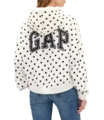 Gap Polka Dot Mini-Logo Cropped White Fleece Hoodie