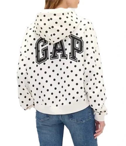 Gap Polka Dot Mini-Logo Cropped White Fleece Hoodie